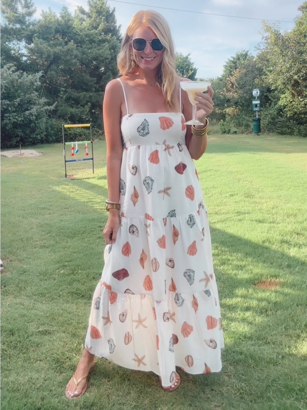 Vici White Shell-Print Tiered Maxi Dress